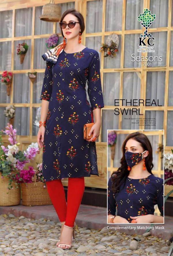 KC Seasons 7 Fancy Rayon Kurti With Mask